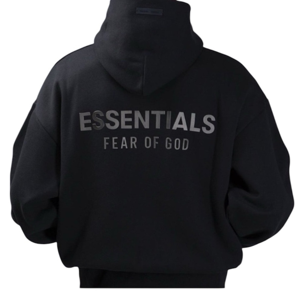 Fear of God Essentials SS25 Full Zip Hoodie Jet Black Back Logo M NWT